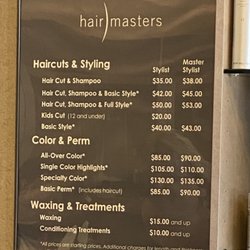 HairMasters - July 2022 price menu