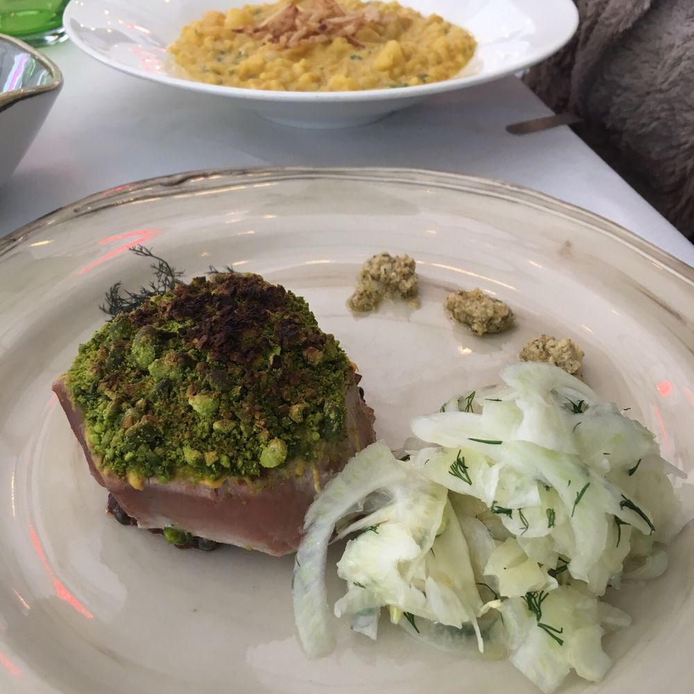 Tuna and risotto in the background Tuna and risotto in the background