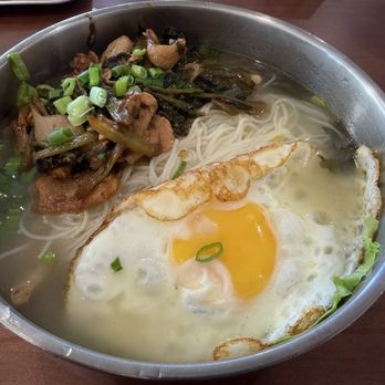 Cafe Kazka - Preserved Vegetables and Shredded Pork Noodle Soup W/ Egg( Thin Rice Noodles)($14) - Juice Bars & Smoothies Near Me - Foster City, California