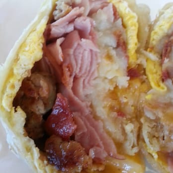 Wonder Burgers - wonder egg burrito - ham, sausage, bacon, hash browns, egg and cheese - Burgers Near Me - Pasadena, California