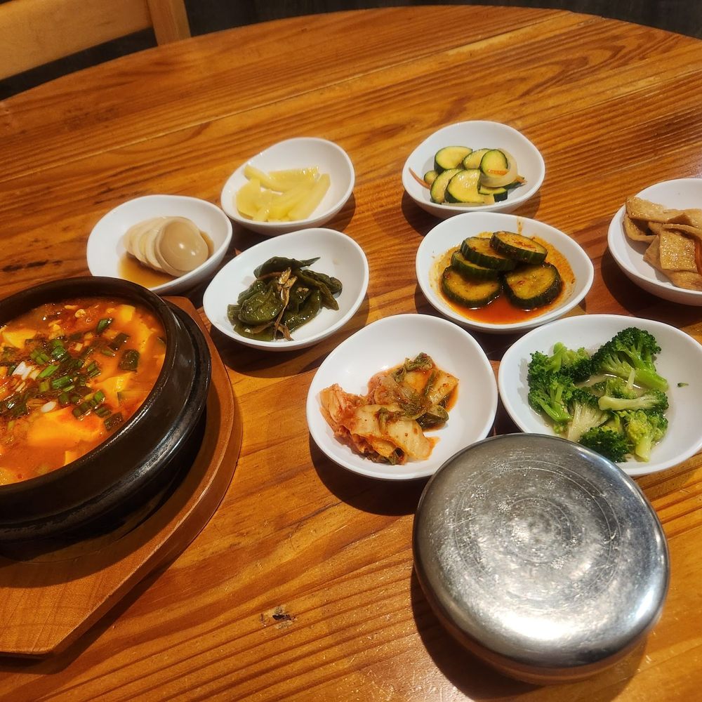 Soft tofu soup with banchan  so yum!
