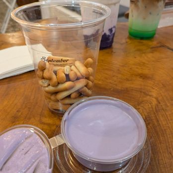 September - Bread stick snacks with a creamy ube dipping sauce - Ice Cream & Frozen Yogurt Near Me - Westminster, California September - Bread stick snacks with a creamy ube dipping sauce - Ice Cream & Frozen Yogurt Near Me - Westminster, California