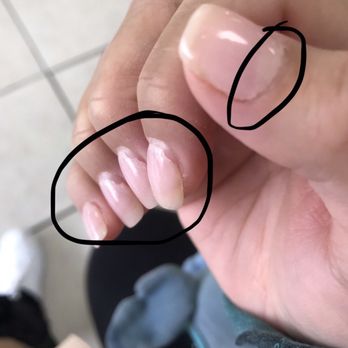 Gummme Nails & Spa - Photo date shows 7 days after dip-gel mani and at salon for redo. Circled the imperfections. (Note time difference in next photo) - Nail Salons Near Me - Bellflower, California Gummme Nails & Spa - Photo date shows 7 days after dip-gel mani and at salon for redo. Circled the imperfections. (Note time difference in next photo) - Nail Salons Near Me - Bellflower, California