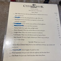 Cedar Creek Winery - Menu
