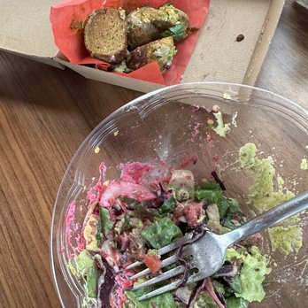Root 2 Rise NY - Falafel bowl with falafels thrown to side into the muffin wrapper - Vegan Near Me - Pleasantville, New York Root 2 Rise NY - Falafel bowl with falafels thrown to side into the muffin wrapper - Vegan Near Me - Pleasantville, New York