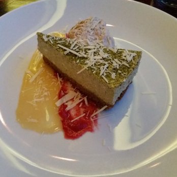 KA Sushi - Green tea cheesecake w/ berry puree, rum chata cream, red bean ice cream ($8) - Japanese Near Me - Houston, Texas