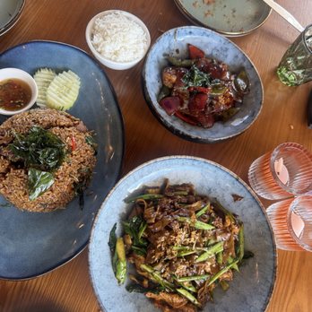 Amata Modern Thai - Short rib fried rice Pad See Ew Chicken and Basil Shrimp. - Thai Near Me - Las Vegas, Nevada