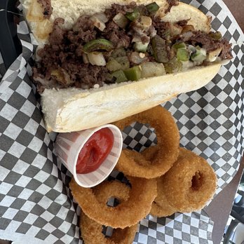 Philly Steaks - Sandwich with onion rings - Cheesesteaks Near Me - Albuquerque, New Mexico