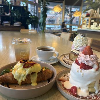 Coche Valley Dessert Cafe - Soufflé Strawberry cloud, Avocado croissant Benedict, and Banana Nutella toast with strawberry ice cream. - Desserts Near Me - Seattle, Washington Coche Valley Dessert Cafe - Soufflé Strawberry cloud, Avocado croissant Benedict, and Banana Nutella toast with strawberry ice cream. - Desserts Near Me - Seattle, Washington