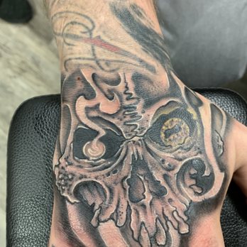 Hybiscus Tattoo and Piercing - Freehand skull banger done by @next4207 Cabrinha - Tattoo Near Me - Logan, Utah