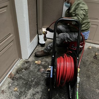 Pine Rooter - Hydro jetting downspout clog - Plumbing Near Me Pine Rooter - Hydro jetting downspout clog - Plumbing Near Me