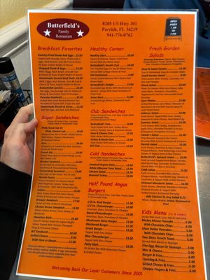 Menu photo 1 Butterfields Family Restaurant Parrish, FL Menu photo 1 Butterfields Family Restaurant Parrish, FL