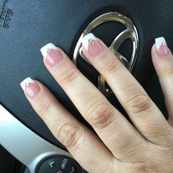Milano Nails Spa - pink n white w/gel and jewels - Nail Salons Near Me - Hemet, California