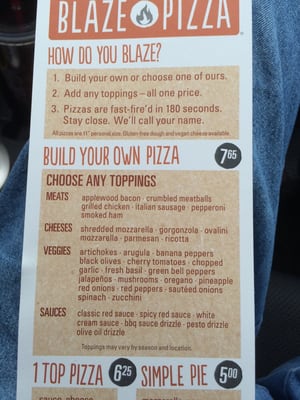 Menu photo 1 Blaze Pizza Knoxville, TN