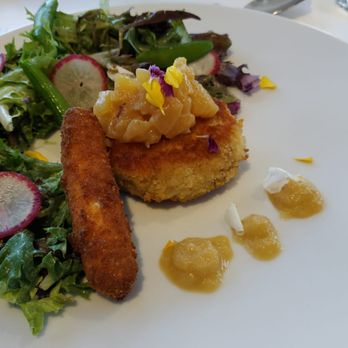 The River Room - Crab cake with goat cheese - American Near Me - London, Ontario The River Room - Crab cake with goat cheese - American Near Me - London, Ontario