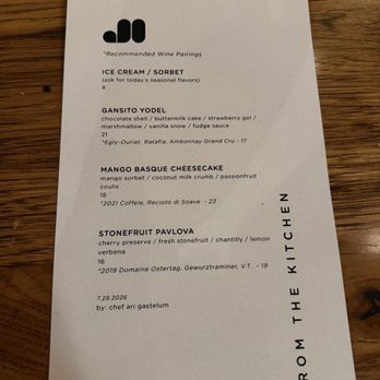 Juniper and Ivy - Dessert menu July 2026 - New American Near Me - San Diego, California
