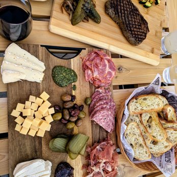 The Holy Grail - Cheese board for 3 and ribeye. The ribeye comes with grilled veggies, avocado, and goat cheese! - Wine Bars Near Me - El Paso, Texas