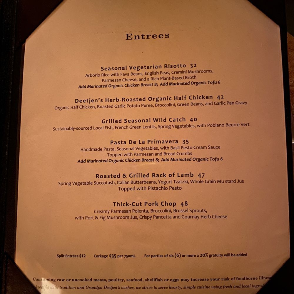 Deetjen's Restaurant - Dinner menu as of 12/2023 - American Near Me - Big Sur, California Deetjen's Restaurant - Dinner menu as of 12/2023 - American Near Me - Big Sur, California