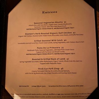 Deetjen's Restaurant - Dinner menu as of 12/2023 - American Near Me - Big Sur, California
