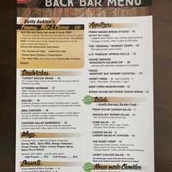 Dea's In & Out - Dea's Back Bar Menu