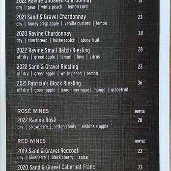 Ravine Vineyard Estate Winery - Tasting menu as of October 2023 - Wineries Near Me - St Davids, Ontario