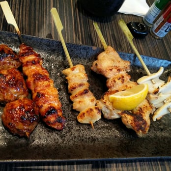 Izakaya Ju - Yakitori combo (chicken meatball, chicken thigh, chicken tail, chicken wing, chicken soft bone) - Japanese Near Me - Markham, Ontario