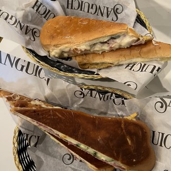 Sanguich - Top: Cubano; Bottom: Media Noche - Cuban Near Me - Miami, Florida Sanguich - Top: Cubano; Bottom: Media Noche - Cuban Near Me - Miami, Florida