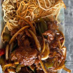 Liu's Village - Spicy Mongolian Beef with extra crispy pan fried noodles