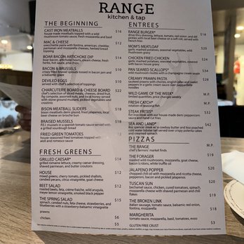 RANGE kitchen & tap - Menu - New American Near Me - Roseville, California RANGE kitchen & tap - Menu - New American Near Me - Roseville, California