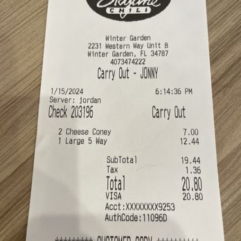 Skyline Chili - My receipt as of January 15th, 2024. - Salad Near Me - Winter Garden, Florida Skyline Chili - My receipt as of January 15th, 2024. - Salad Near Me - Winter Garden, Florida