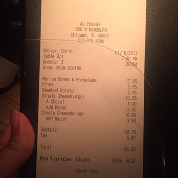 Au Cheval - Reciept - Bars Near Me - Chicago, Illinois Au Cheval - Reciept - Bars Near Me - Chicago, Illinois
