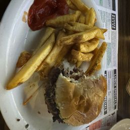 Blue Shroom Burger and a side of steak fries