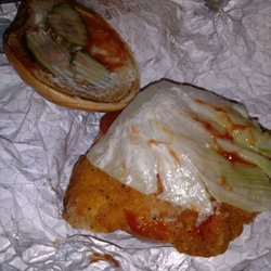 Wendy's - Ordered a single with cheese and everything but ketchup. Got chicken with extra ketchup