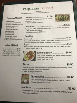 Menu photo 5 Taqueria Corona Aurora, CO