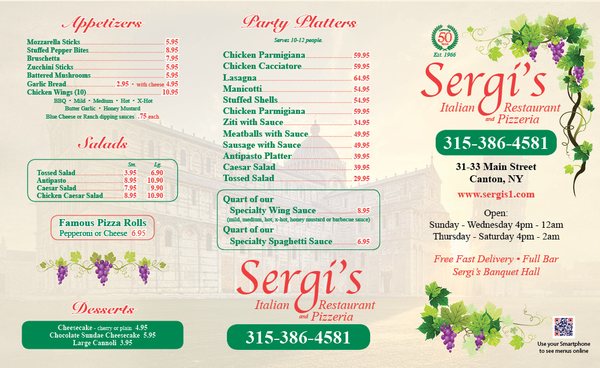 Menu photo 1 Sergi's Canton, NY
