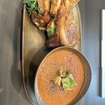 Anchor & Hearth Woodfired Kitchen - Short rib grilled cheese sandwich with smoked tomato soup. Amazing! - New American Near Me - Baytown, Texas