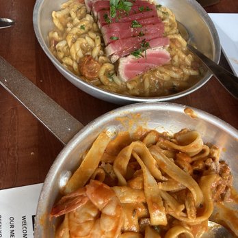 Carmelina's - Fettucine Carmelina and Tonno con Pesto Siciliano e Fusilli - Italian Near Me - Boston, Massachusetts