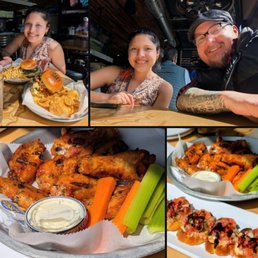 Chicken wings, tomato bruschetta, happy people! Chicken wings, tomato bruschetta, happy people!