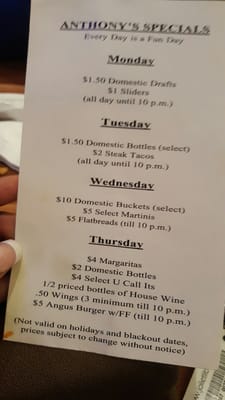 Menu photo 6 Anthony's Restaurant & Pub Joliet, IL