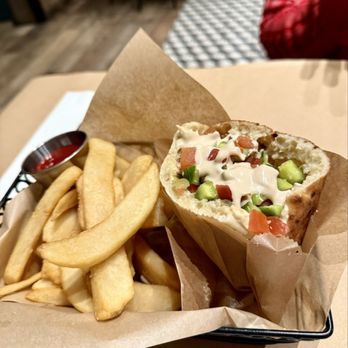 Oren's Hummus - Half Pita Falafel Sandwich with Fries (Kids Menu) - Mediterranean Near Me - Cupertino, California Oren's Hummus - Half Pita Falafel Sandwich with Fries (Kids Menu) - Mediterranean Near Me - Cupertino, California