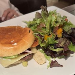 LE CAFÉ BUADE - Classic Burger. My mom had already pressed the burger to slice in half before I could take the picture.
