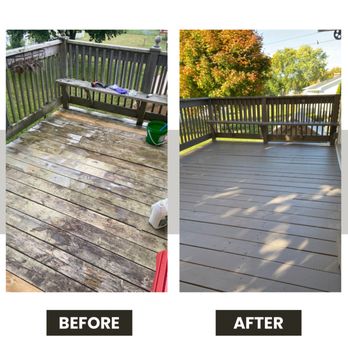 The Silver Squirrel - Before and after of a painted deck - Painters Near Me