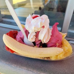 Frosty Boy of Tecumseh - This banana split with cherry dole is beautiful and delicious