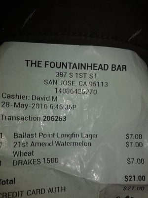 Menu photo 6 The Fountainhead Bar San Jose, CA