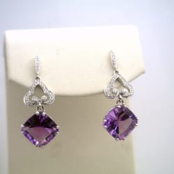 Amethyst and diamond earrings set in 14kt white gold