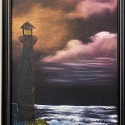 Karl’s Custom Framing - Oil paint on canvas.  Stretched over bars and mounted into a frame to accent this beautiful seascape.