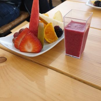 Alejandro - Fruit plate with a smoothie shot - came with brunch! - Mexican Near Me - Montreal, Quebec