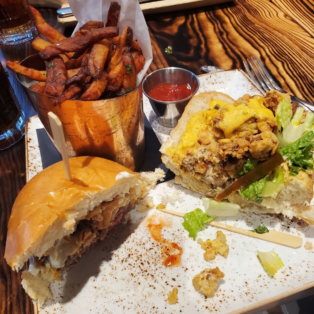 The Copper Shark - Half of the Copper Burger and Half of the Oyster Po' Boy. - Cocktail Bars Near Me - Baltimore, Maryland The Copper Shark - Half of the Copper Burger and Half of the Oyster Po' Boy. - Cocktail Bars Near Me - Baltimore, Maryland