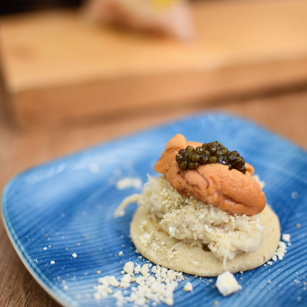 Sushi Lab Rooftop - blini with crab, uni, caviar - Japanese Near Me - New York, New York Sushi Lab Rooftop - blini with crab, uni, caviar - Japanese Near Me - New York, New York