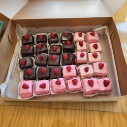 Petal Dust Cakery - These were supposed to be traditional petit fours. but are instead gigantic messy mounds of miscolored and misshapen cakes 4 x too large.